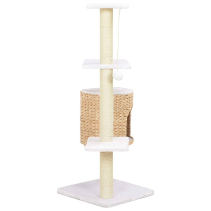 vidaXL Cat Tree | Natural, White | Seagrass, Soft Plush, Sisal Rope | Medium 3
