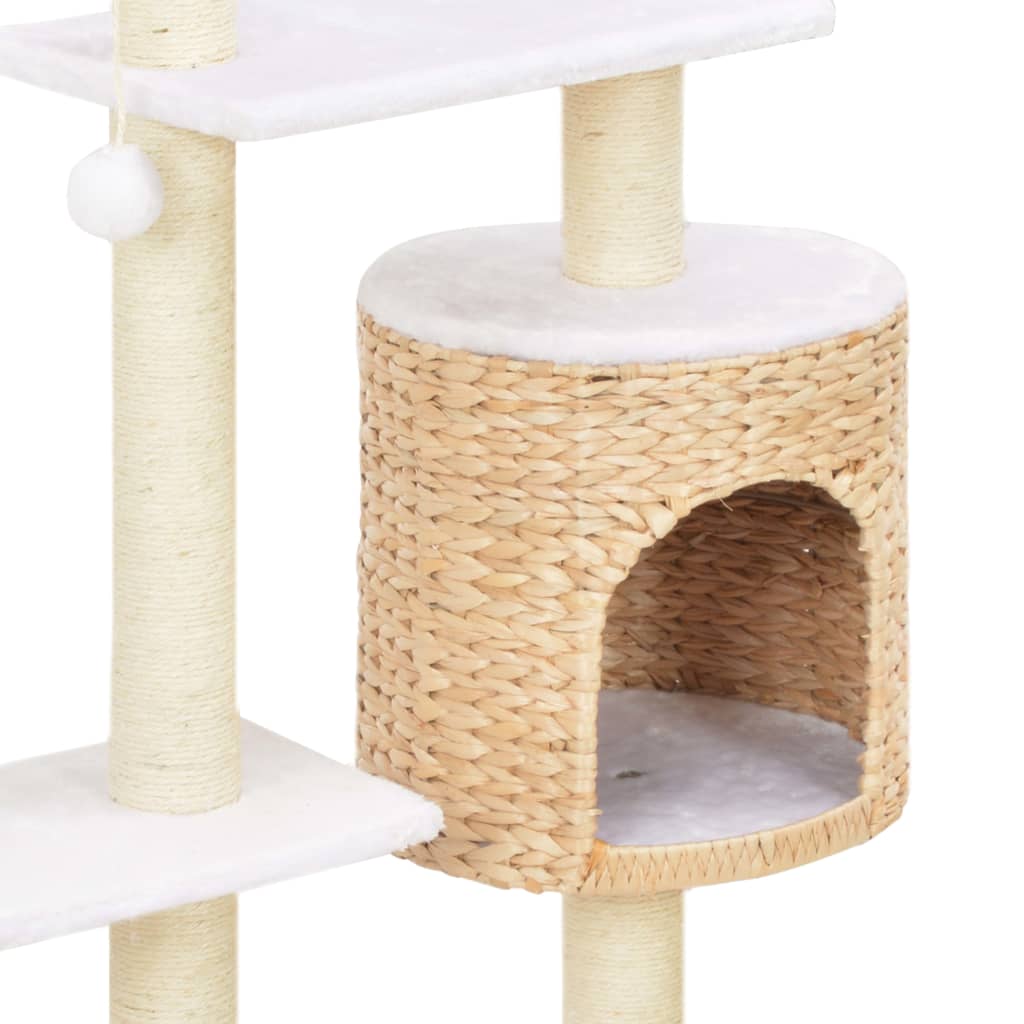 vidaXL Cat Tree | Natural, White | Seagrass, Soft Plush, Sisal Rope | Medium 5
