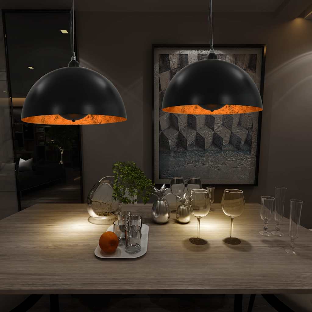 vidaXL Ceiling Lamp | Set of 2 | Black and Gold | Metal | Medium | Modern 1