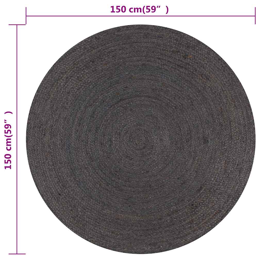 vidaXL Area Rug | Dark grey | Jute | 150 cm Diameter |  Durable  | Area Rug 6