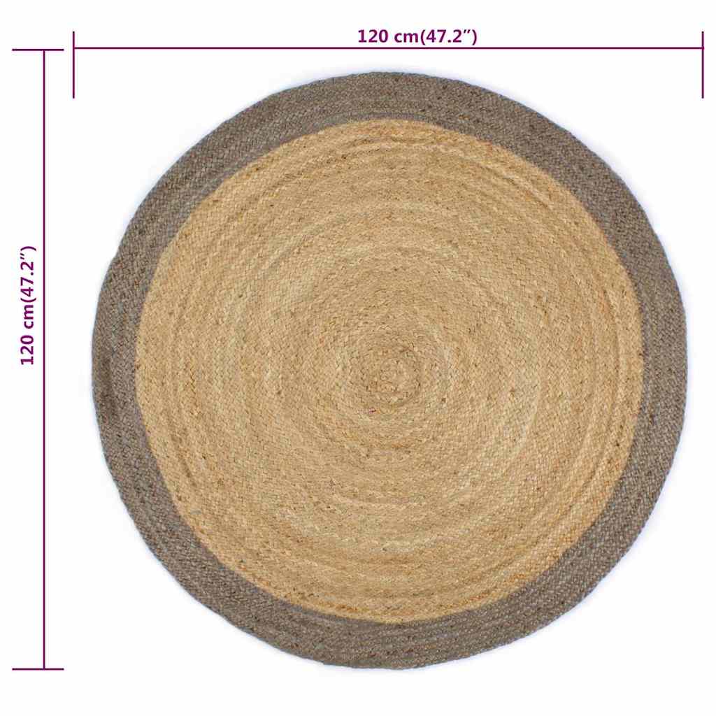 vidaXL Handmade Rug Jute with Grey Border 120 cm 6