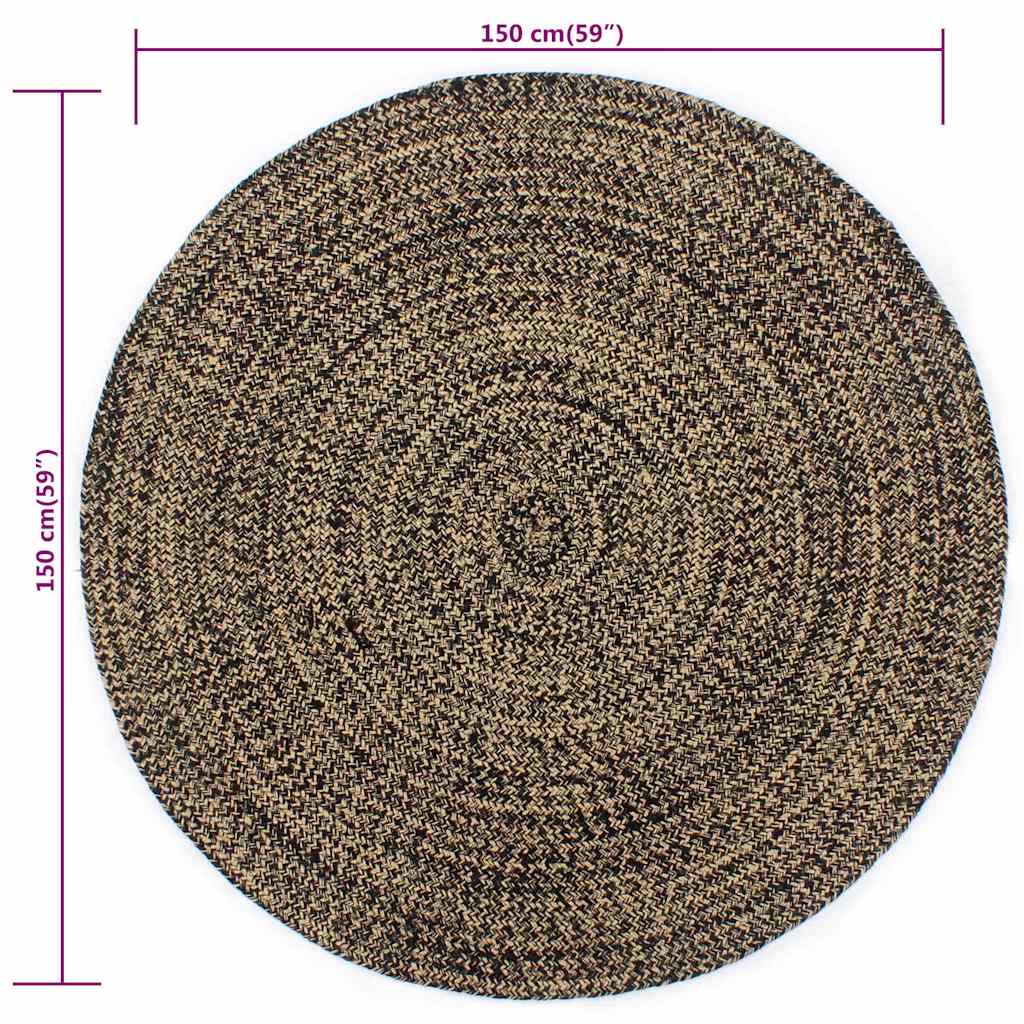 vidaXL Handmade Rug Jute Black and Natural 150 cm 5