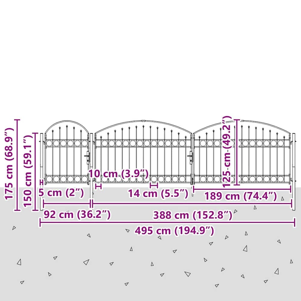 Garden Fence Gate with Arched Top ASSEN Steel Black 5 m 1.25 m