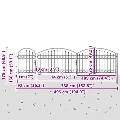 Garden Fence Gate with Arched Top ASSEN Steel Black 5 m 1.25 m