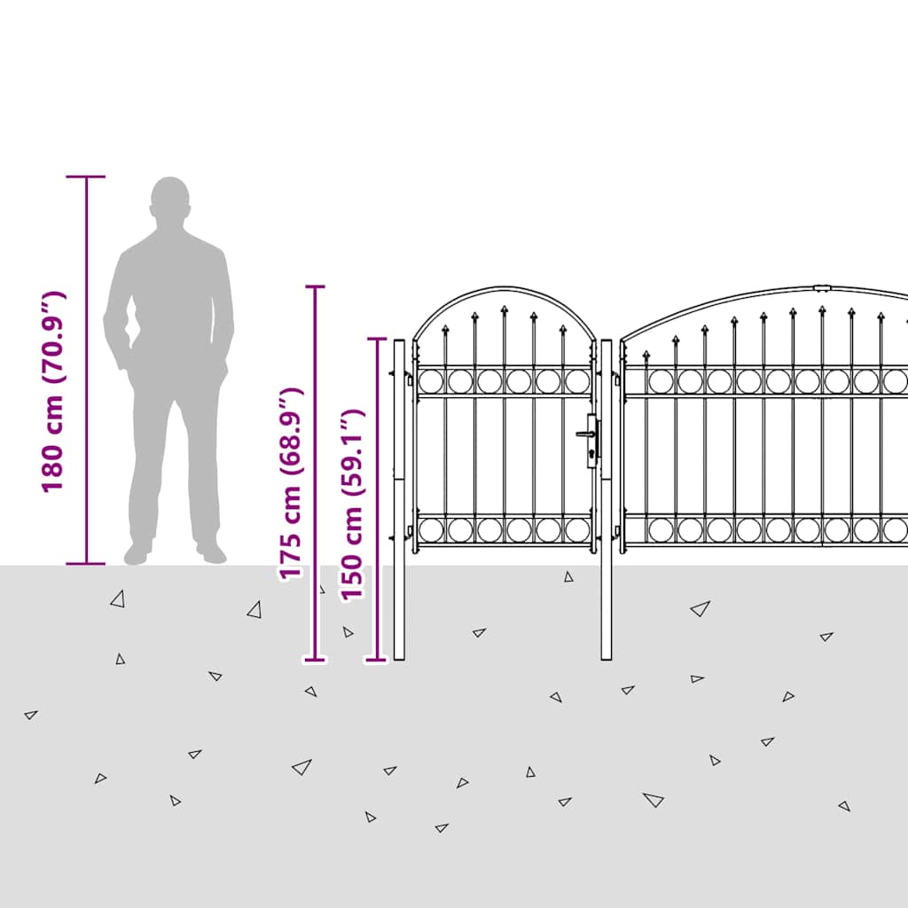 Garden Fence Gate with Arched Top ASSEN Steel Black 5 m 1.25 m