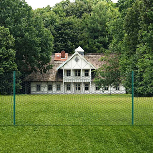 Wire Mesh Fence with Posts Steel 25x1 m Green 0.5 m 13 mm