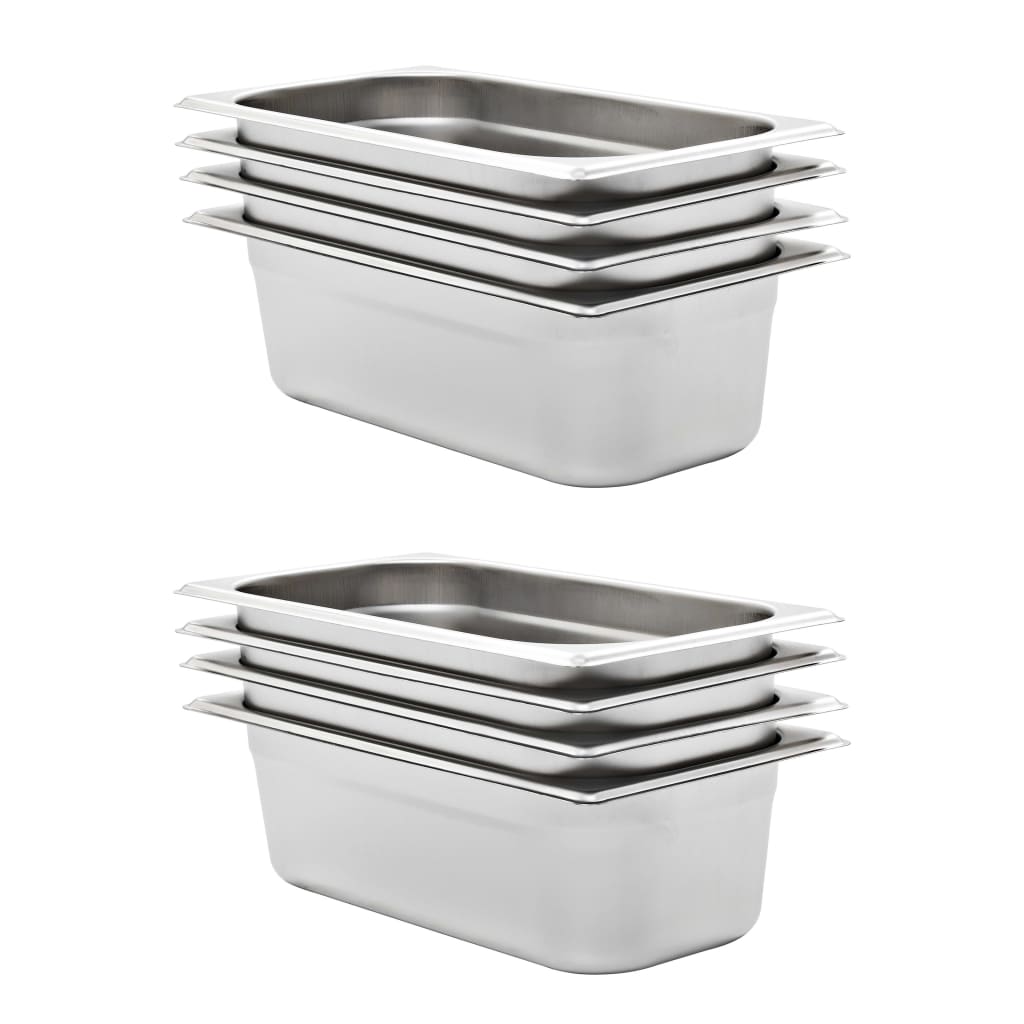 vidaXL Gastronorm Containers 8 pcs GN 1/3 100 mm Stainless Steel 1