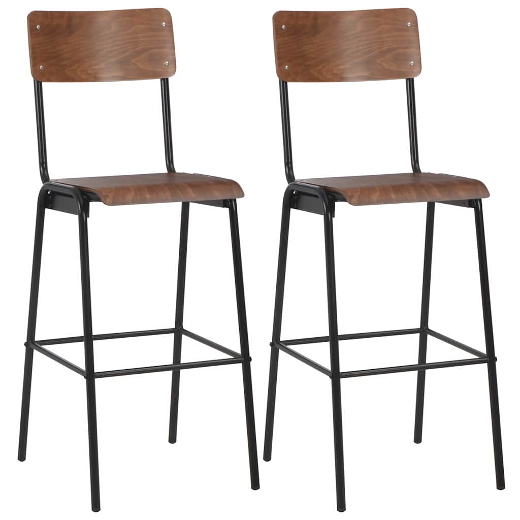 Bar Stools Solid Plywood Steel Brown 2
