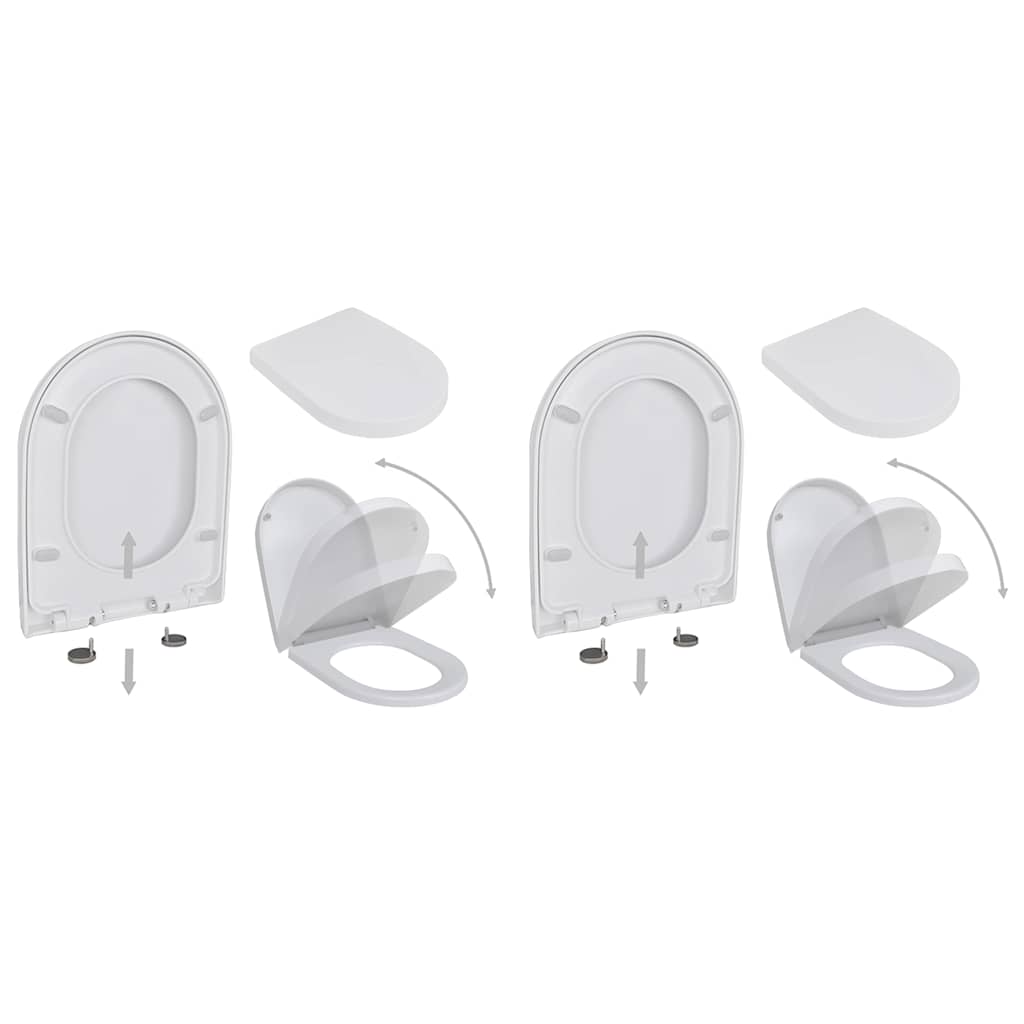 vidaXL Toilet Seats with Soft Close Lids 2 pcs Plastic White 1