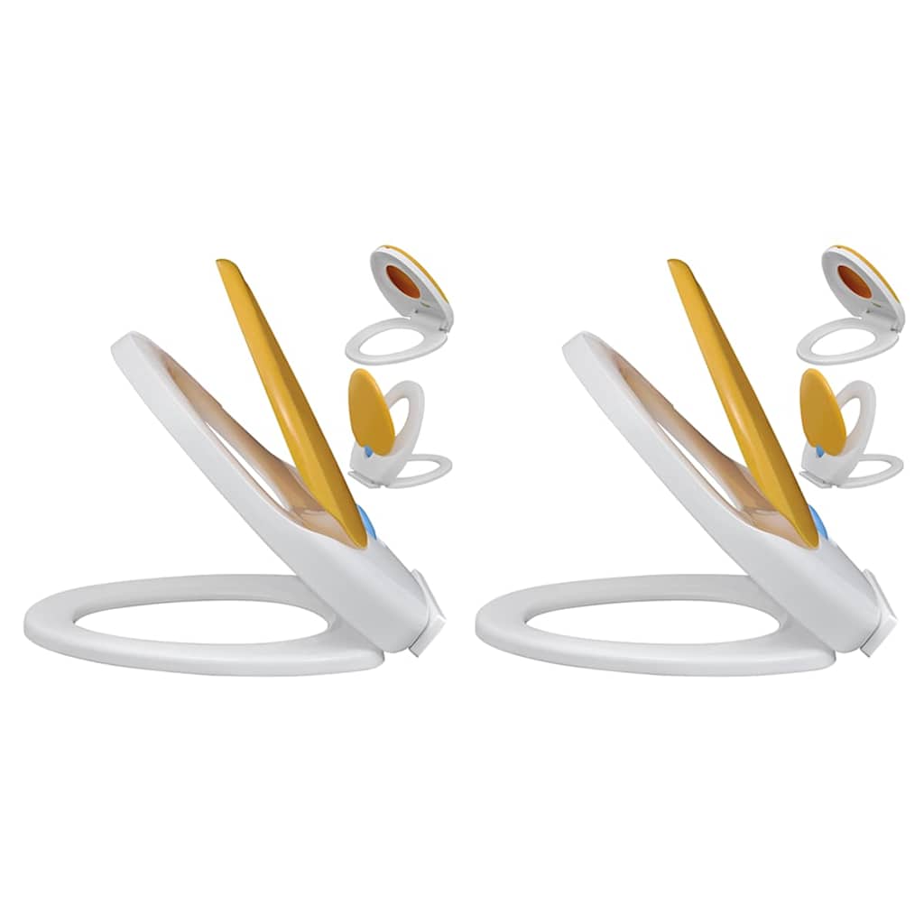 vidaXL Toilet Seats with Soft Close Lids 2pcs Plastic White and Yellow 1
