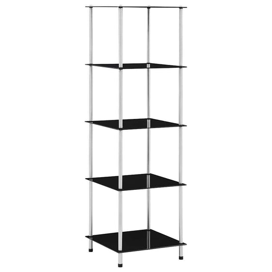 vidaXL Shelf | Black | Tempered Glass, Stainless Steel | 5-Tier | Shelf | Square 1