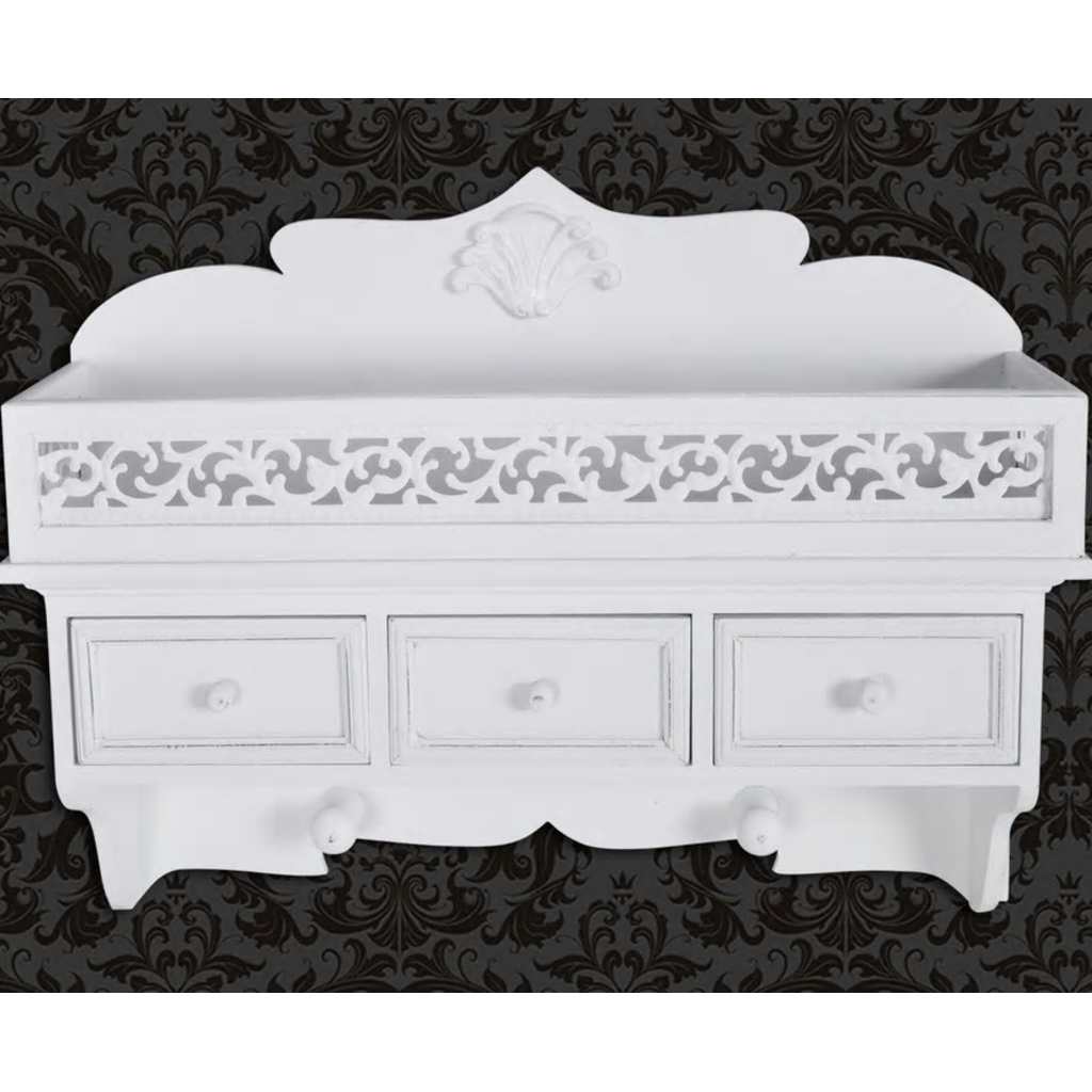 vidaXL Wall Shelf/Peg with 3 Drawers 2 Hooks 6
