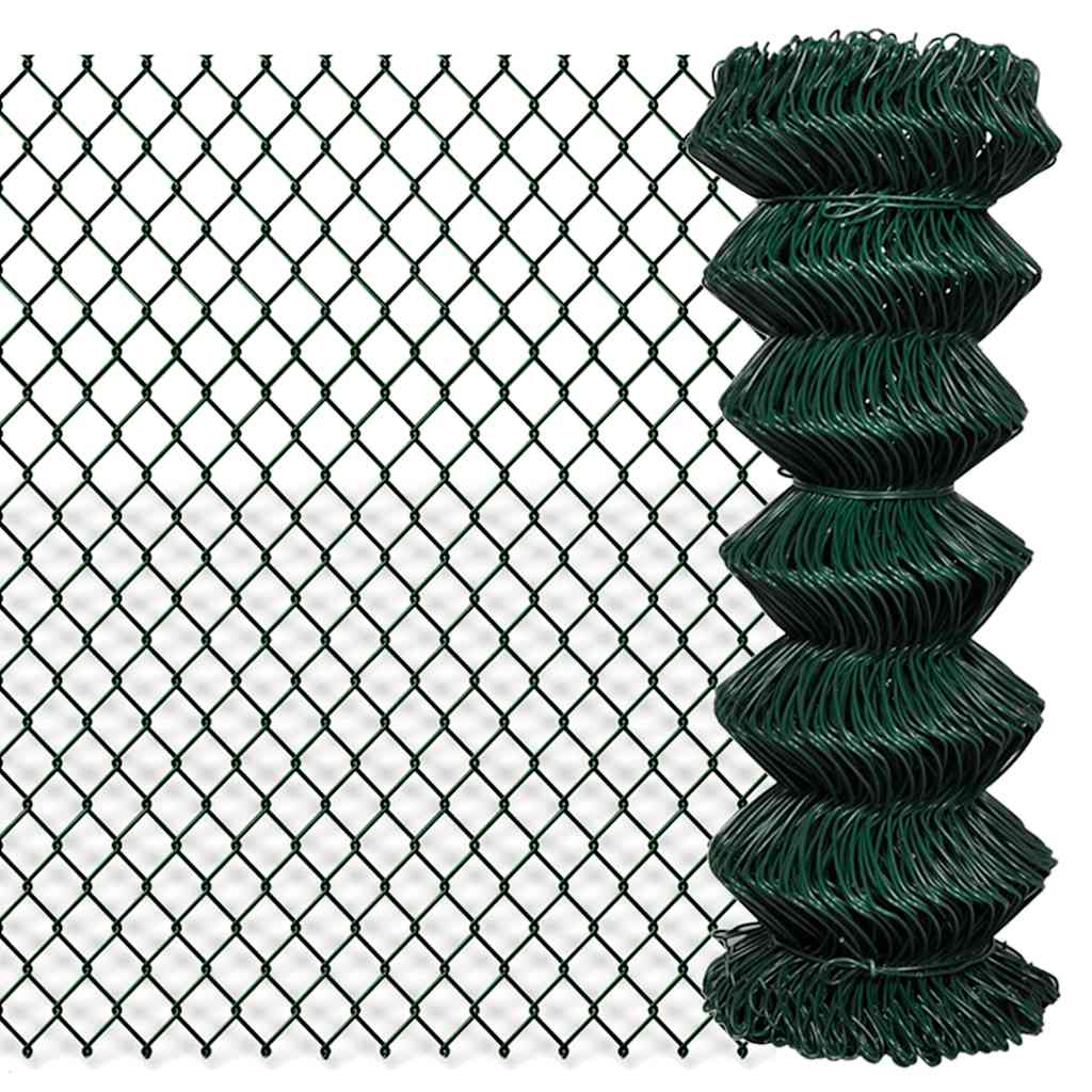 vidaXL Chain Link Fence Steel 1x15 m Green 1