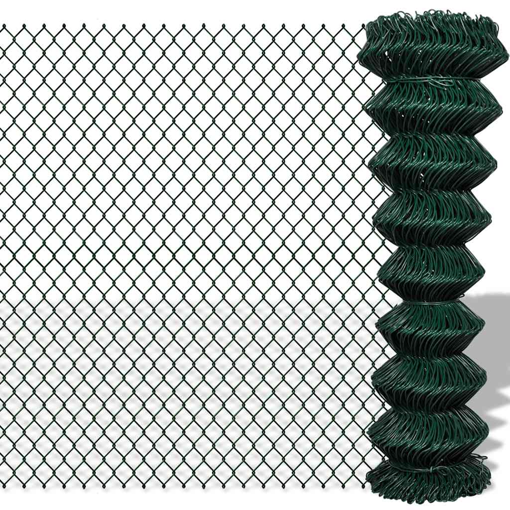 vidaXL Chain Link Fence Steel 1,5x15 m Green 1