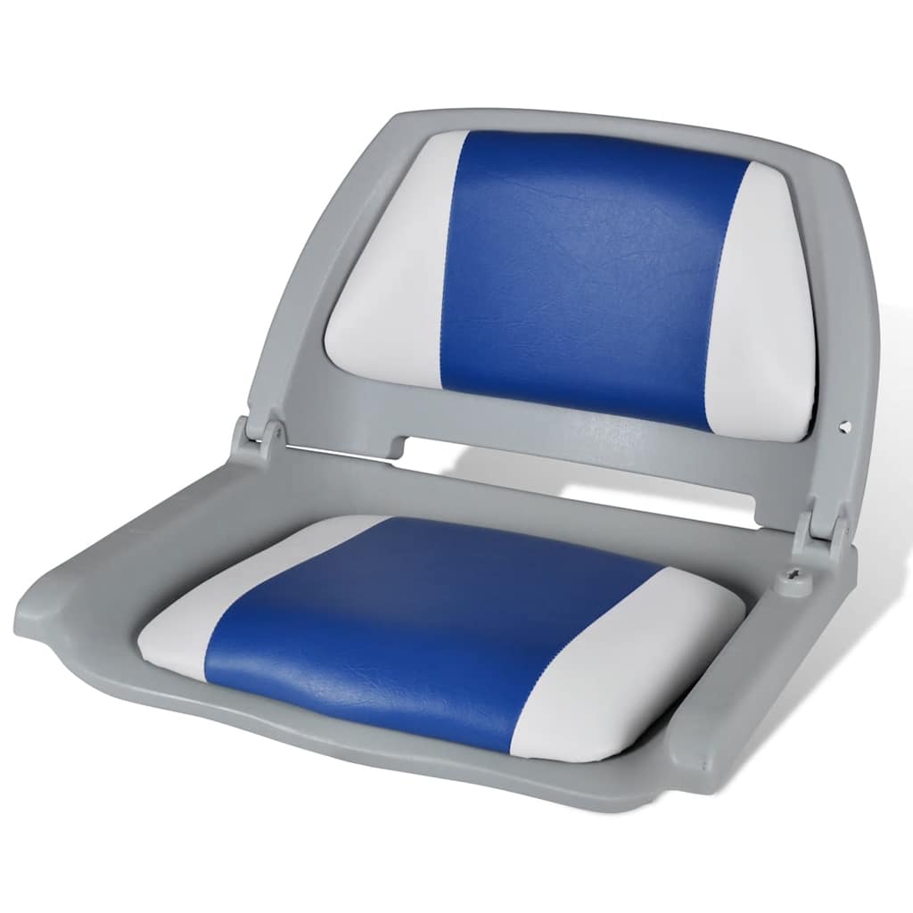 vidaXL Boat Seat Foldable Backrest with Blue-white Pillow 48x51x41 cm 1