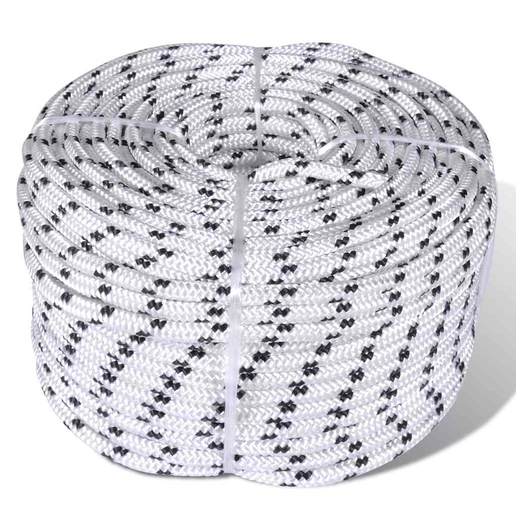 vidaXL Braided Rope Coil Boat Line Polyester White Length 50 m