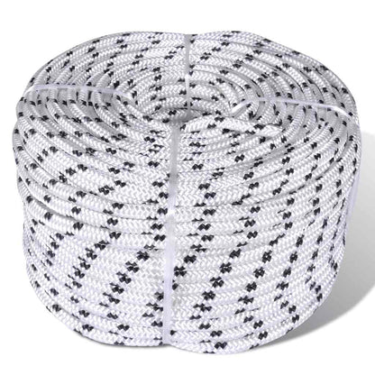 vidaXL Braided Rope Coil Boat Line Polyester White Length 50 m