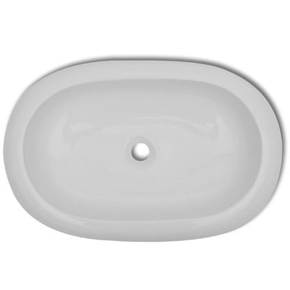 vidaXL Luxury Ceramic Basin Oval-shaped Sink White 63 x 42 cm 5