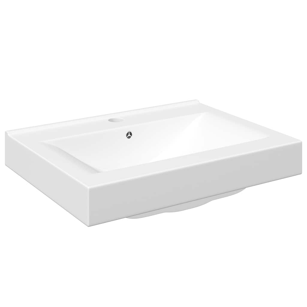 Rectangular Ceramic Basin Sink White with Faucet Hole 60x46 cm 2