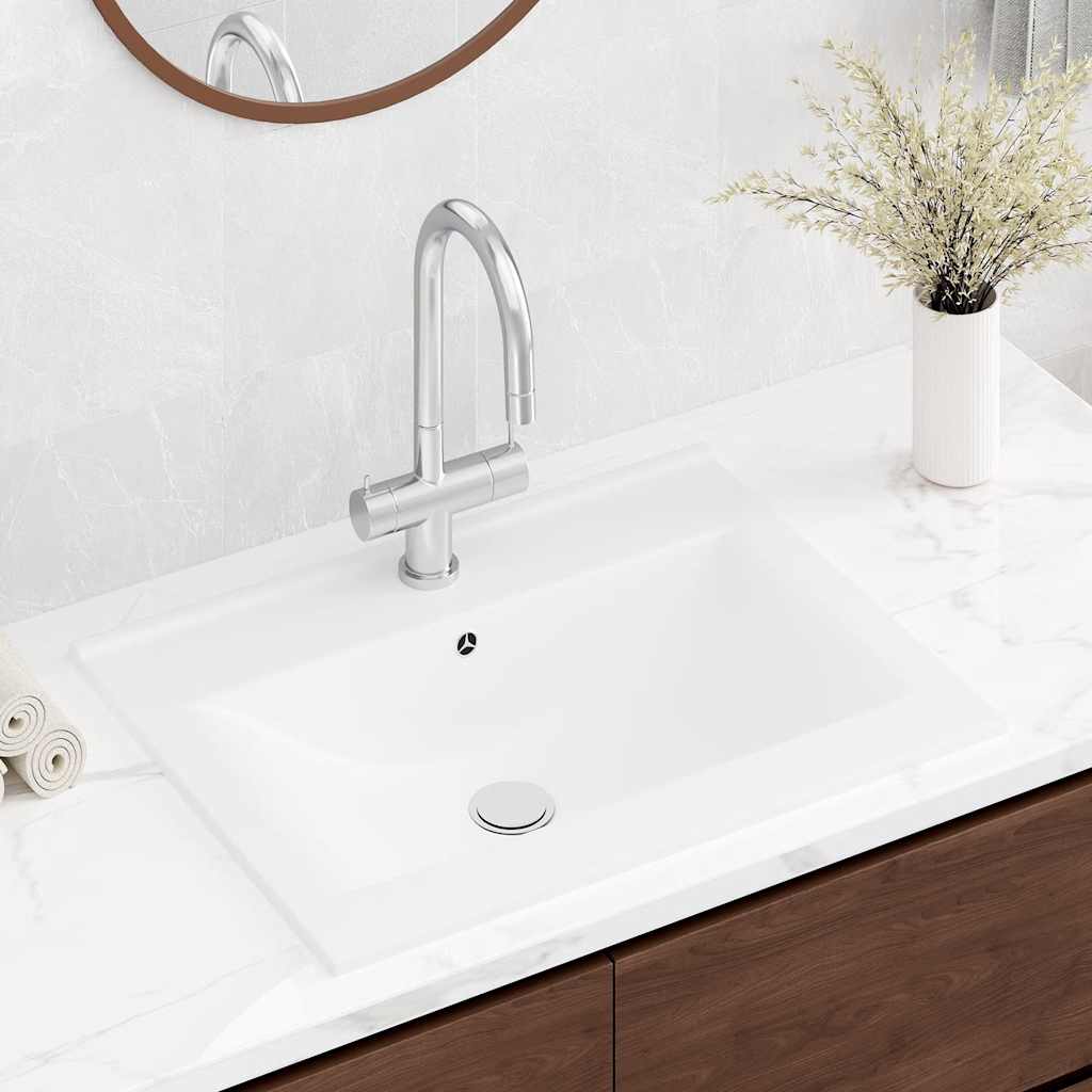 Rectangular Ceramic Basin Sink White with Faucet Hole 60x46 cm 1