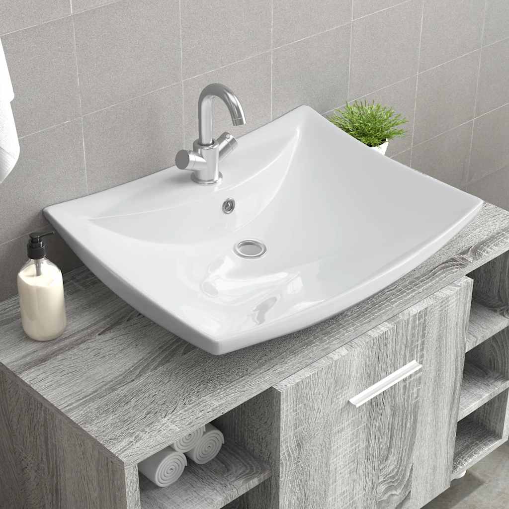 Luxury Ceramic Basin Rectangular with Overflow & Faucet Hole 1
