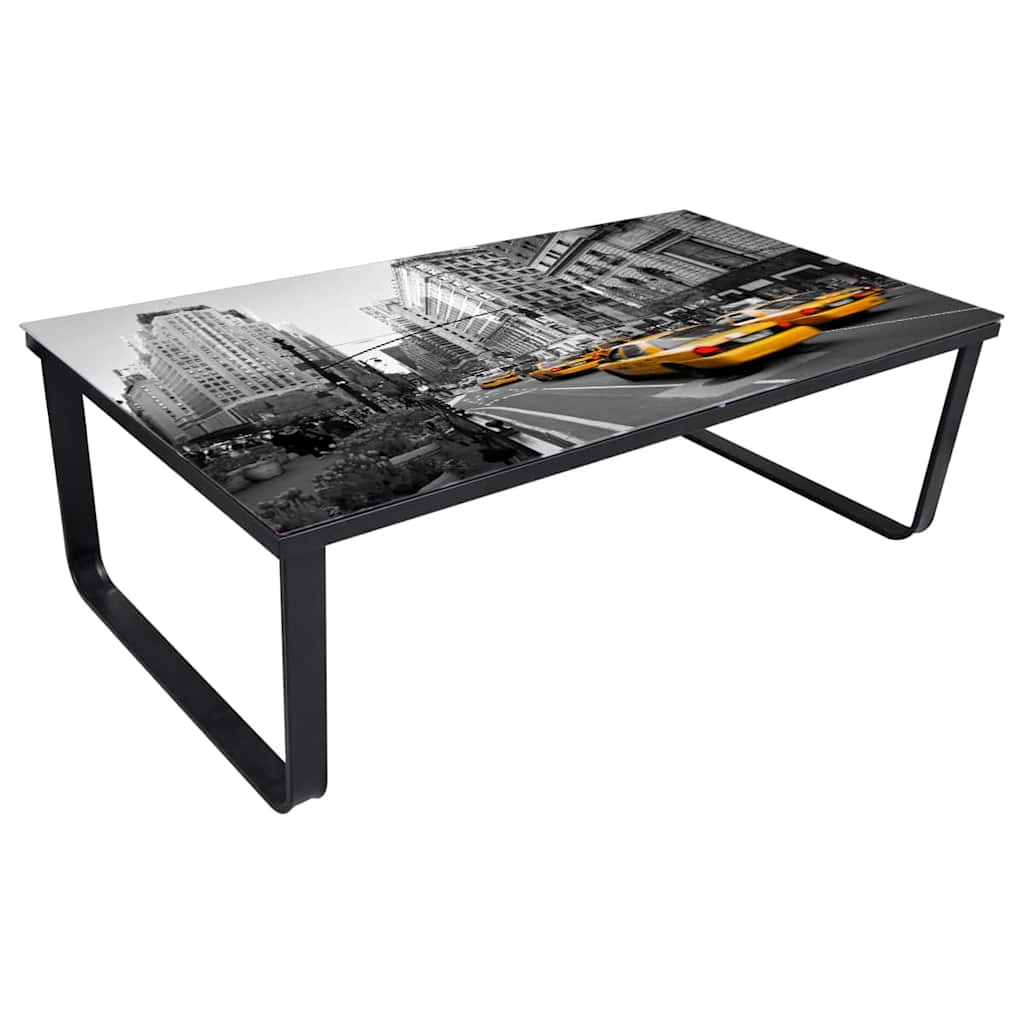 vidaXL Coffee Table | Black and printed | Iron and tempered glass | Small 2
