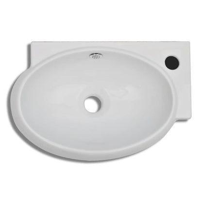 Ceramic Sink Basin Faucet & Overflow Hole Bathroom White 4