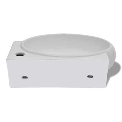 Ceramic Sink Basin Faucet & Overflow Hole Bathroom White 6