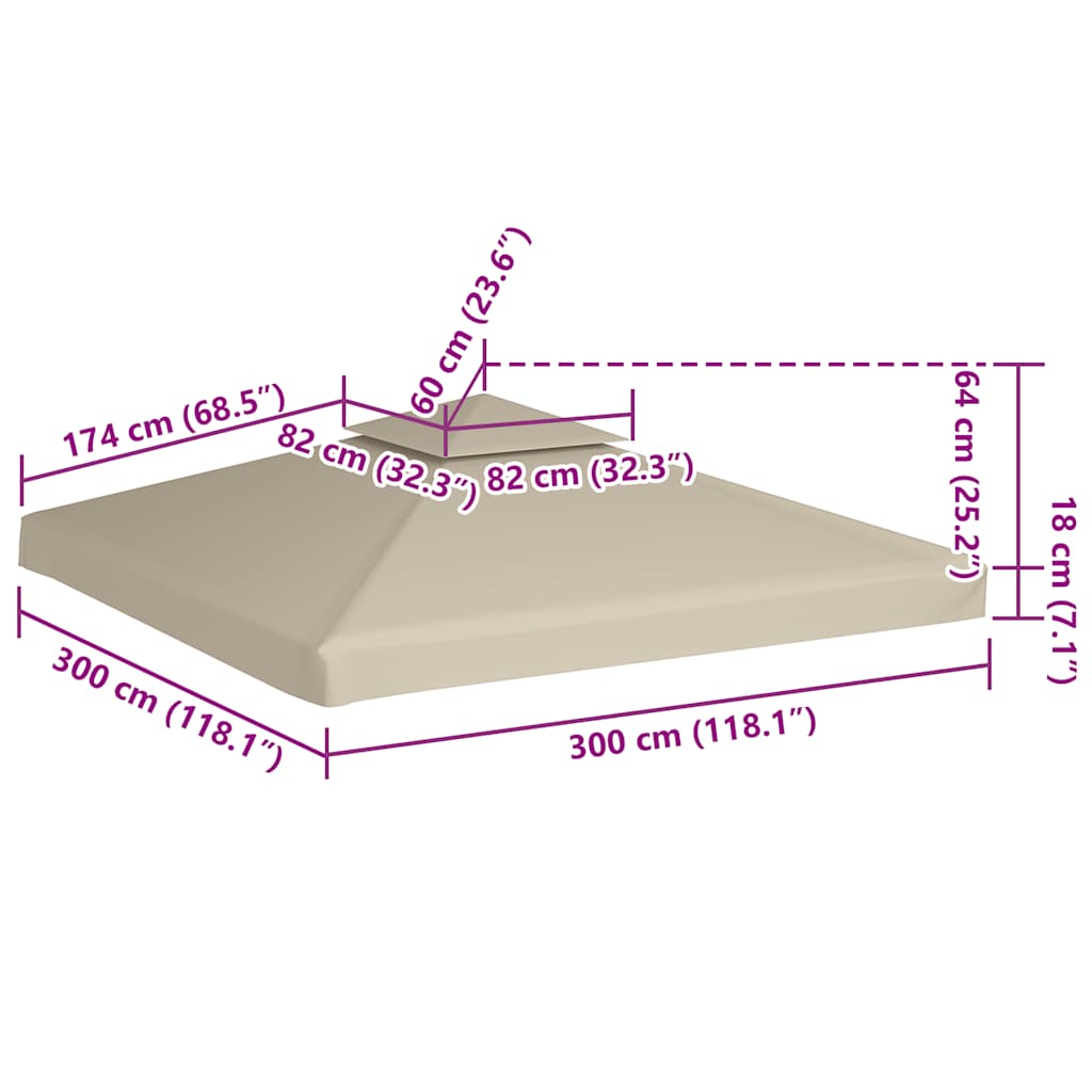vidaXL Gazebo Cover Canopy Replacement 310 g / m² Beige 3 x 3 m 6
