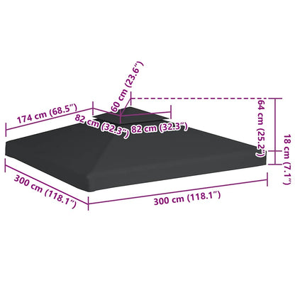vidaXL Gazebo Cover Canopy Replacement 310 g / m² Dark Grey 3 x 3 m 6