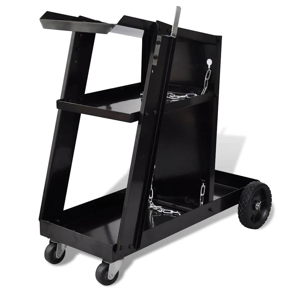 vidaXL Welding Cart Black Trolley with 3 Shelves Workshop Organiser 1