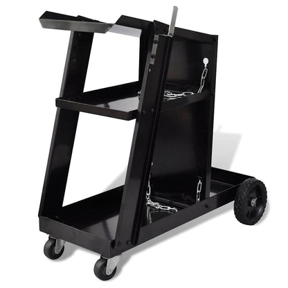 vidaXL Welding Cart Black Trolley with 3 Shelves Workshop Organiser 1