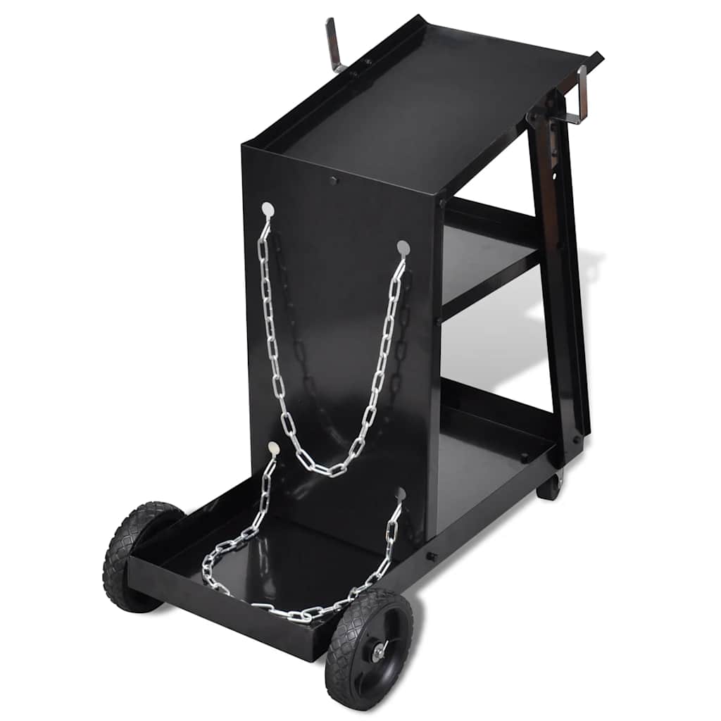 vidaXL Welding Cart Black Trolley with 3 Shelves Workshop Organiser 4