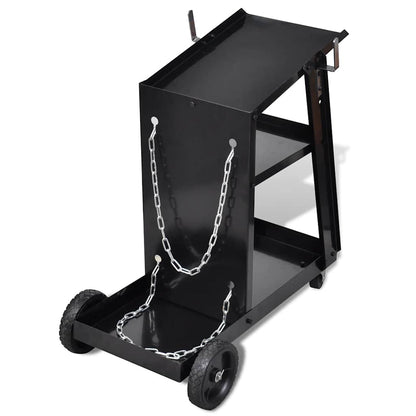vidaXL Welding Cart Black Trolley with 3 Shelves Workshop Organiser 4