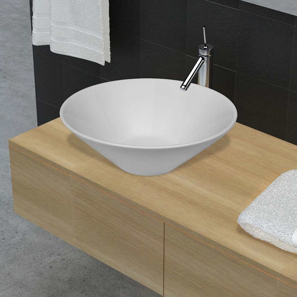 vidaXL Bathroom Porcelain Ceramic Sink Art Basin Bowl White 1