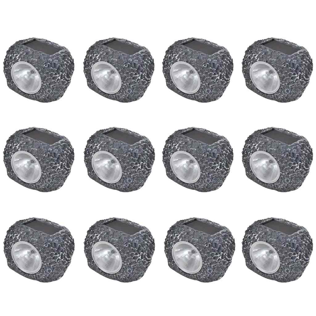 vidaXL Outdoor Solar Powered LED Spotlight Stone Shape 12 pcs 1