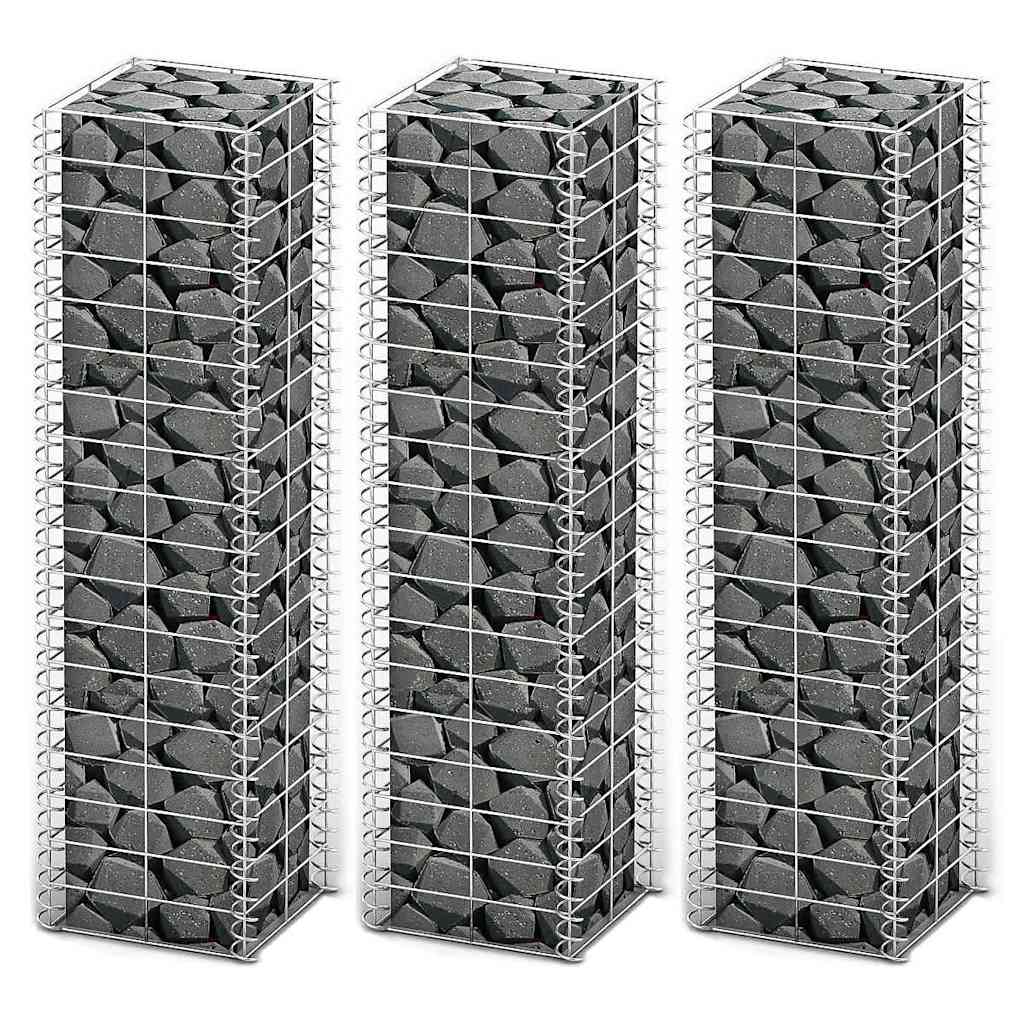 vidaXL Gabion Set 3 pcs Galvanised Wire 25 x 25 x 100 cm 1