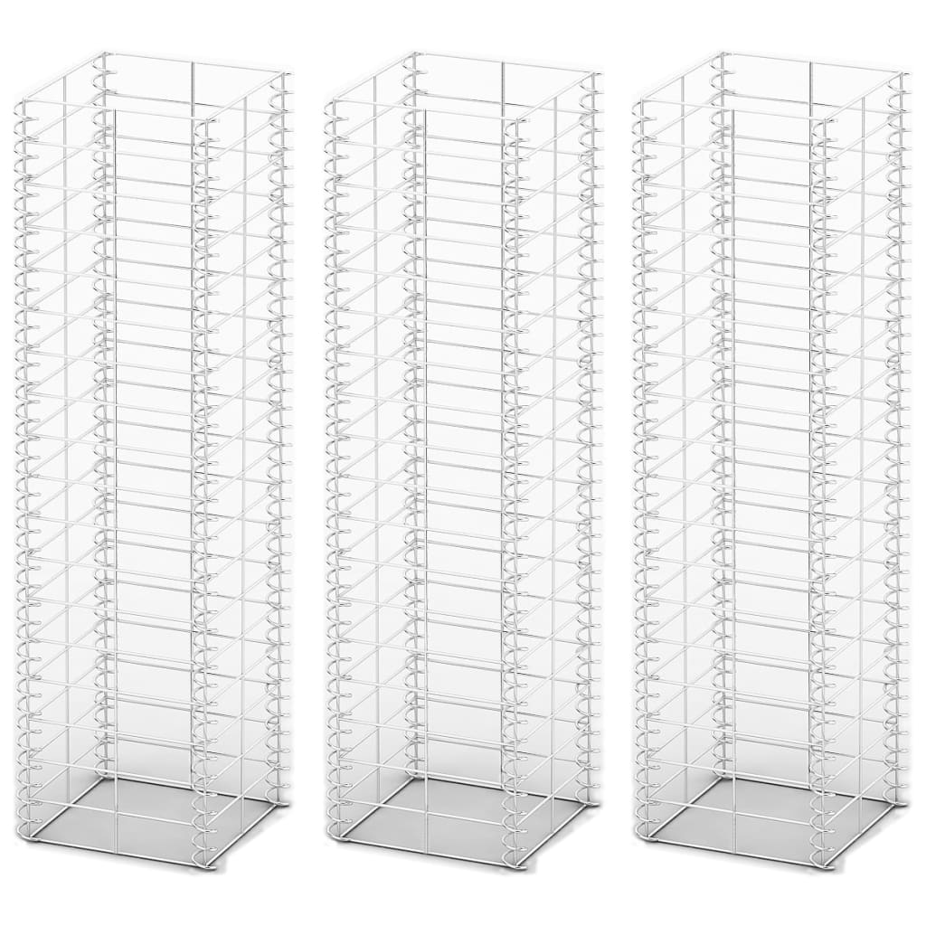 vidaXL Gabion Set 3 pcs Galvanised Wire 25 x 25 x 100 cm 2