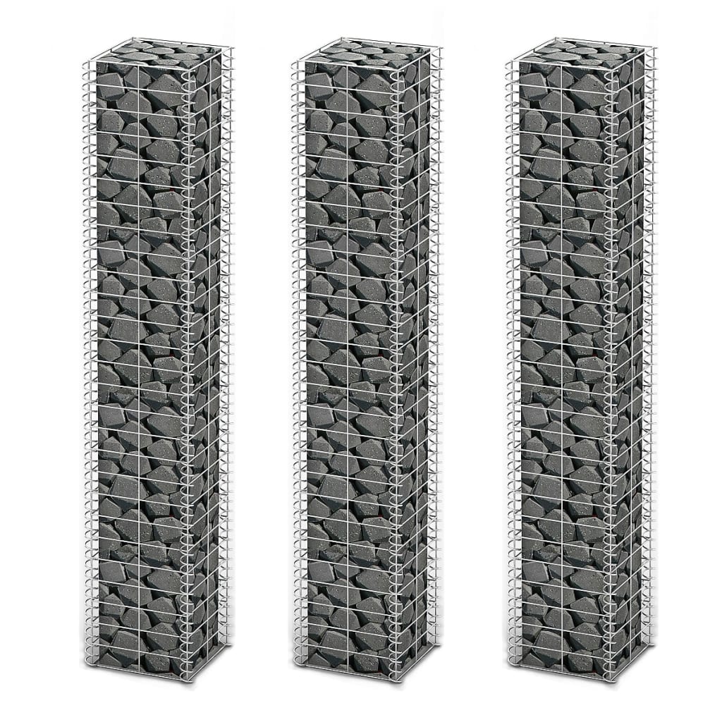 vidaXL Gabion Set 3 pcs Galvanised Wire 25 x 25 x 150 cm 1