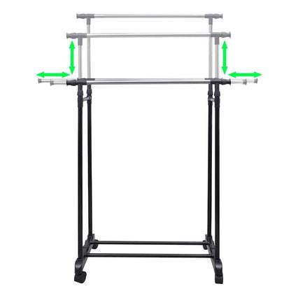 vidaXL Adjustable Clothes Racks 2 pcs 2 Hanging Rails 3