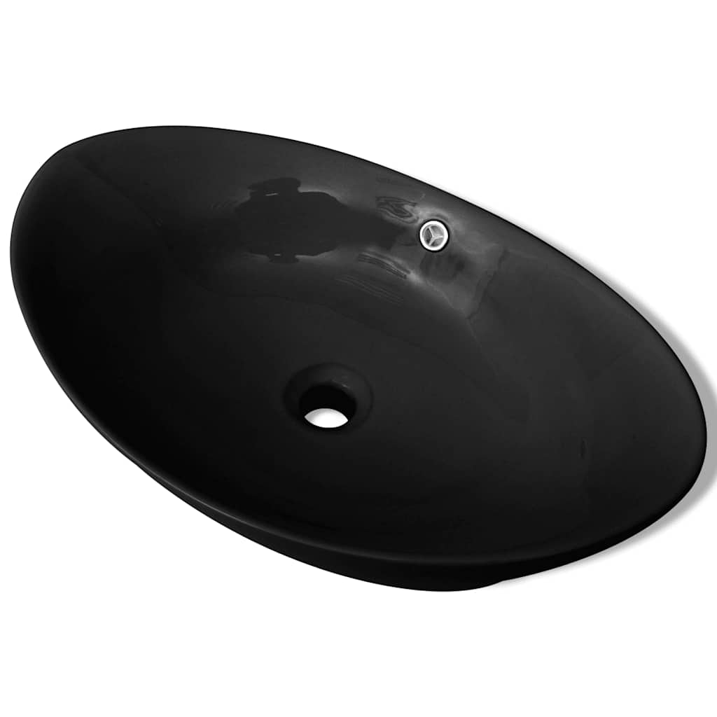 Black Luxury Ceramic Basin Oval with Overflow 59 x 38,5 cm 2