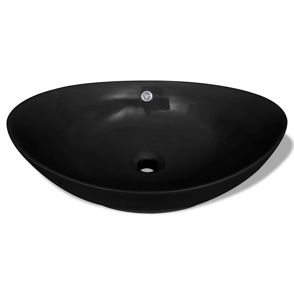 Black Luxury Ceramic Basin Oval with Overflow 59 x 38,5 cm 3