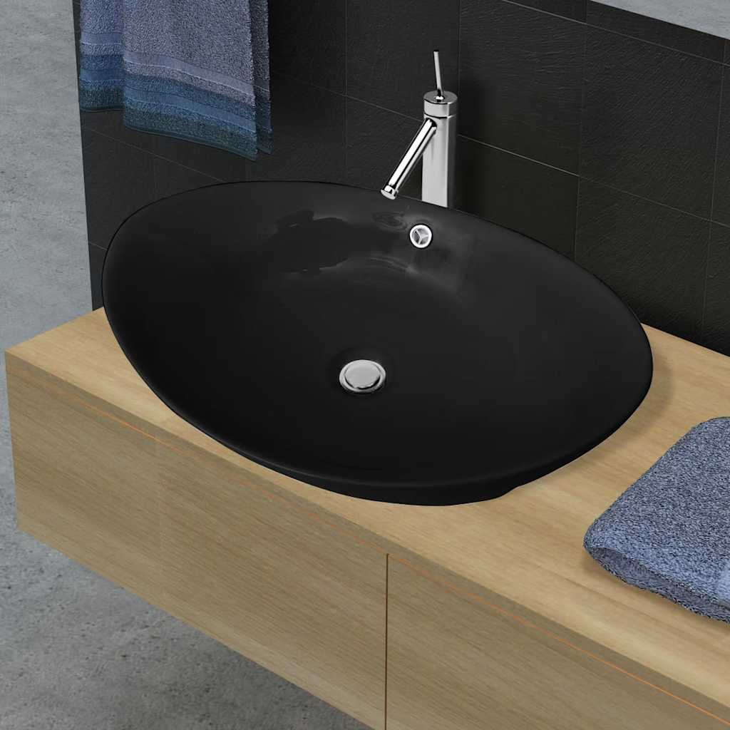 Black Luxury Ceramic Basin Oval with Overflow 59 x 38,5 cm 1