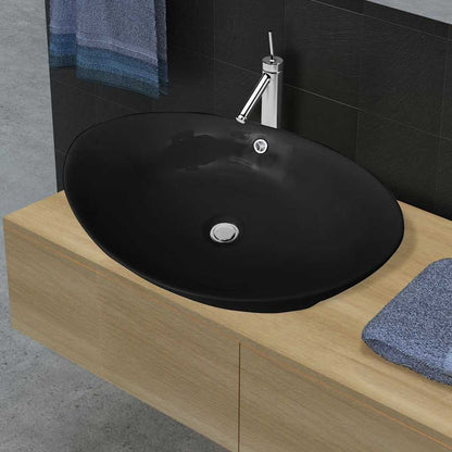 Black Luxury Ceramic Basin Oval with Overflow 59 x 38,5 cm 1