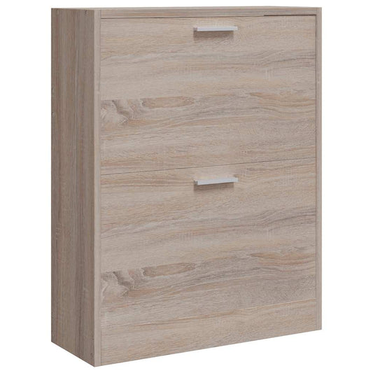Wooden Shoe Cabinet with 2 Compartments Width 63.5 cm Oak