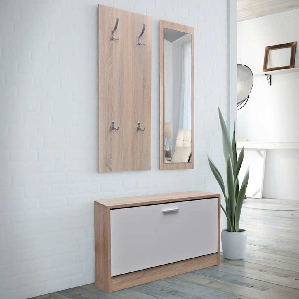 3-in-1 Shoe Cabinet Set Engineered Wood Oak