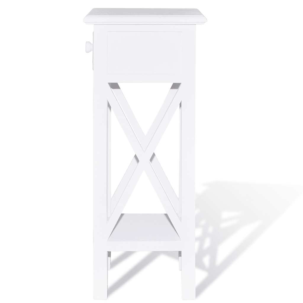 vidaXL Side Table with Drawer White 4
