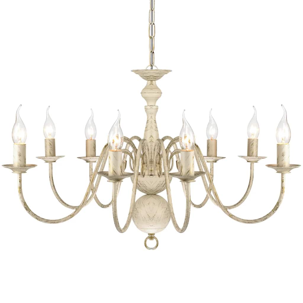 241383 Antique White Metal Chandelier 8 x E14 Bulbs 5