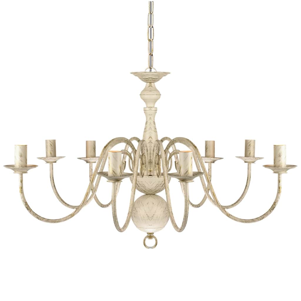 241383 Antique White Metal Chandelier 8 x E14 Bulbs 3