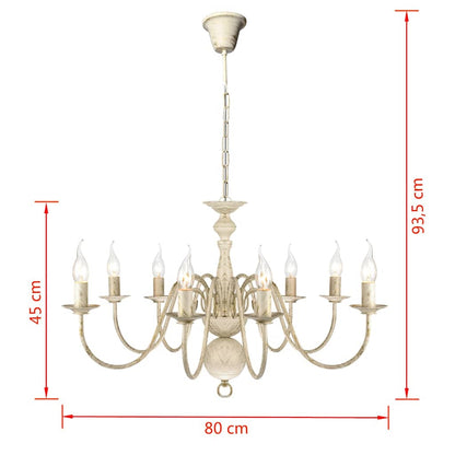 241383 Antique White Metal Chandelier 8 x E14 Bulbs 6